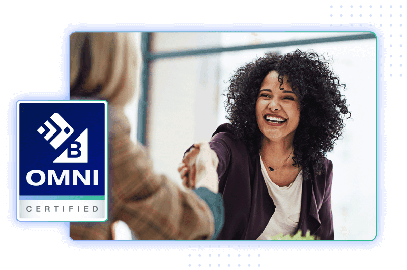 Omni Certified logo overlaid on two people shaking hands.